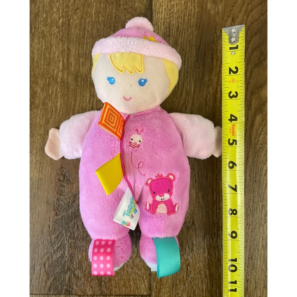 Kids II Taggies Pink Baby Doll Blonde Plush Bear Bee 10 Inch Plush Toy Lovey
